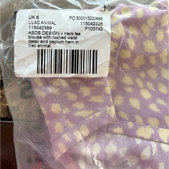 Lilac V-Neck Tea Blouse Ruched Waist Peplum Hem Size 2 - Picture 3 of 6